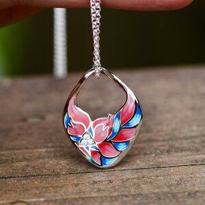 Silver Pink Enamel Flower Pendant with Cubic Zirconias, Gardening, Flowers